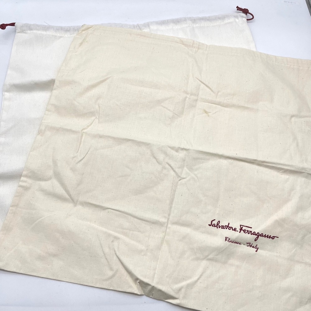 Salvatore Ferragamo Set of 2 Cream Cotton Drawstring Dust Bags 16x17 Italy